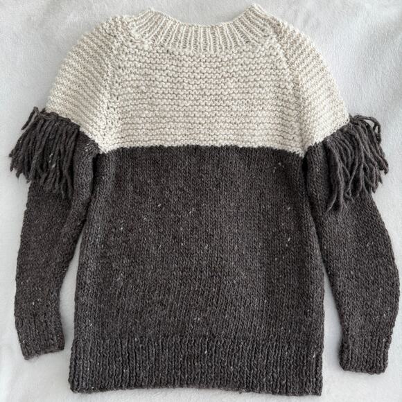 Handmade Alpaca Wool Sweater M/L Fringe Hand Knit Boho Artisan Peru Eco Undyed - Picture 6 of 16